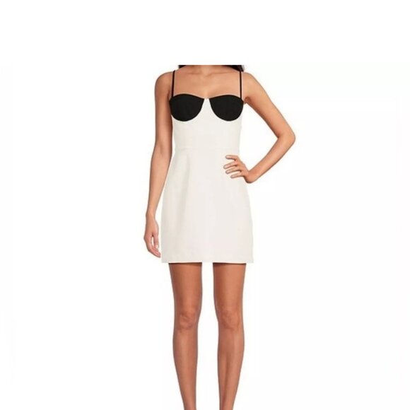 Gianni Bin Clara Crepe Sweetheart Neckline Colorblock Bustier Mini Sheath - Picture 3 of 4